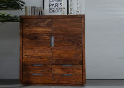 Sideboard with two doors and four drawers made of solid sheesham wood