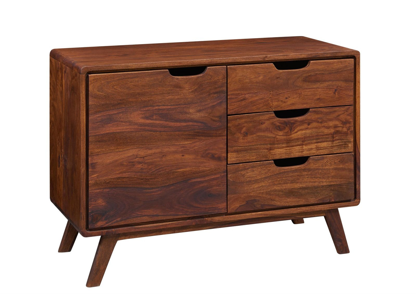 Sideboard with single door and three drawers made of solid sheesham wood