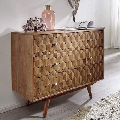 Three drawers chest made of Solid acacia wood