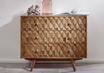 Three drawers chest made of Solid acacia wood