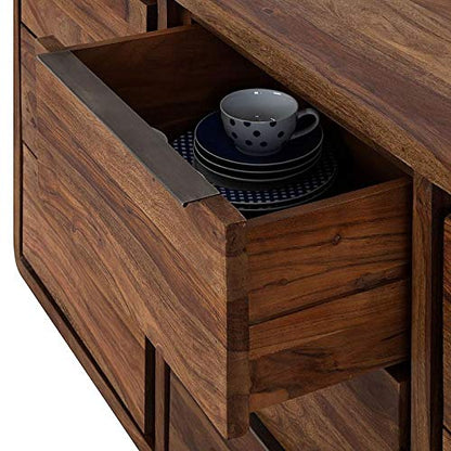 Sideboard with two doors and three drawers made of solid sheesham wood