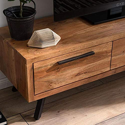 TV unit with two drawers made of solid acacia wood