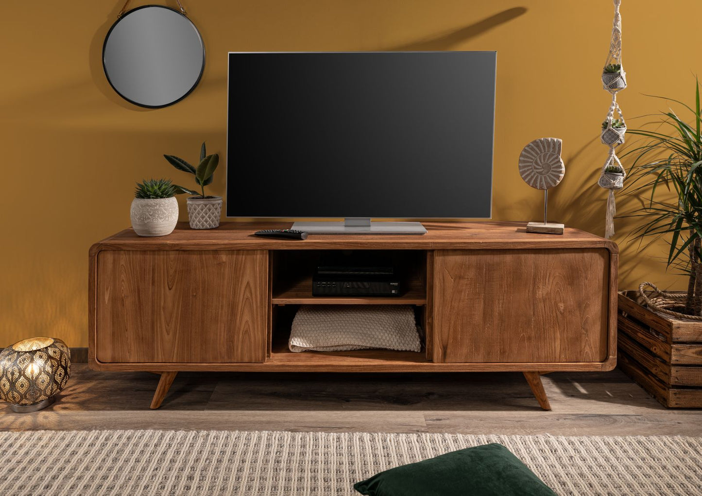 TV unit with three door made of solid acacia wood