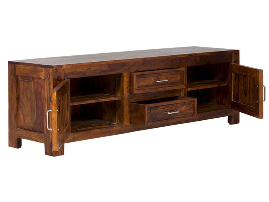 TV unit with two doors and two drawers made of solid sheesham wood