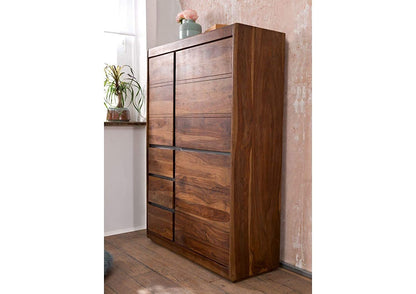 Wardrobe with three doors and three drawers made of solid sheesham wood