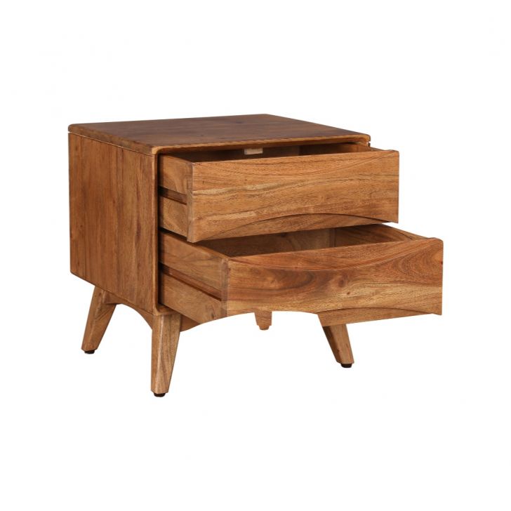 Bedside with two drawers made of solid acacia wood