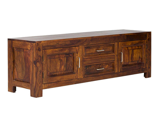 TV unit with two doors and two drawers made of solid sheesham wood