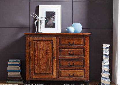 Sideboard single door and four drawers made of solid sheesham wood