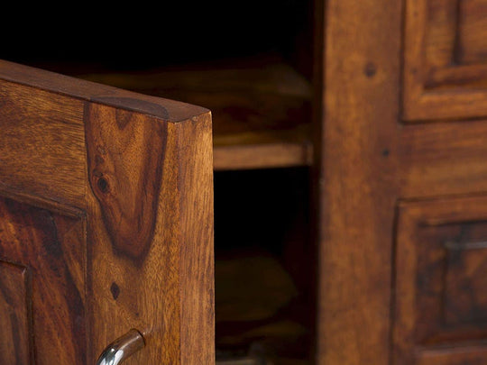 TV unit with two doors and two drawers made of solid sheesham wood