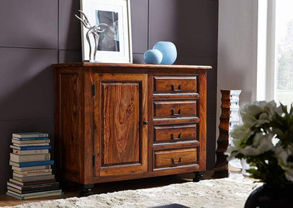 Sideboard single door and four drawers made of solid sheesham wood
