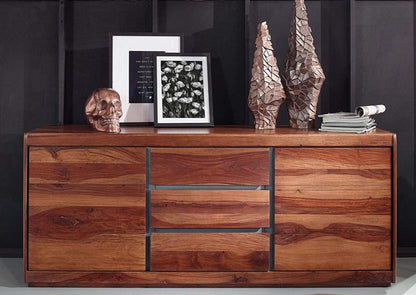 Sideboard with two doors and three drawers made of solid sheesham wood