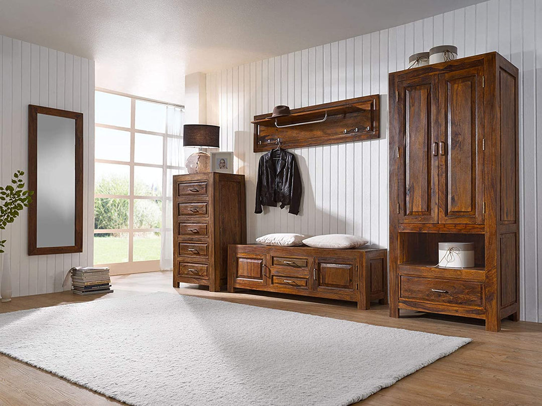 TV unit with two doors and two drawers made of solid sheesham wood