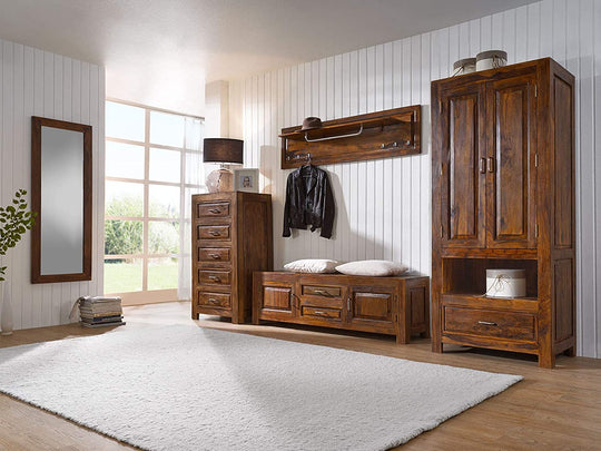 TV unit with two doors and two drawers made of solid sheesham wood