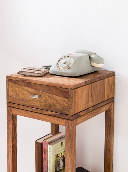 Side table (suitable as telephone table) with single drawer made of solid sheesham wood