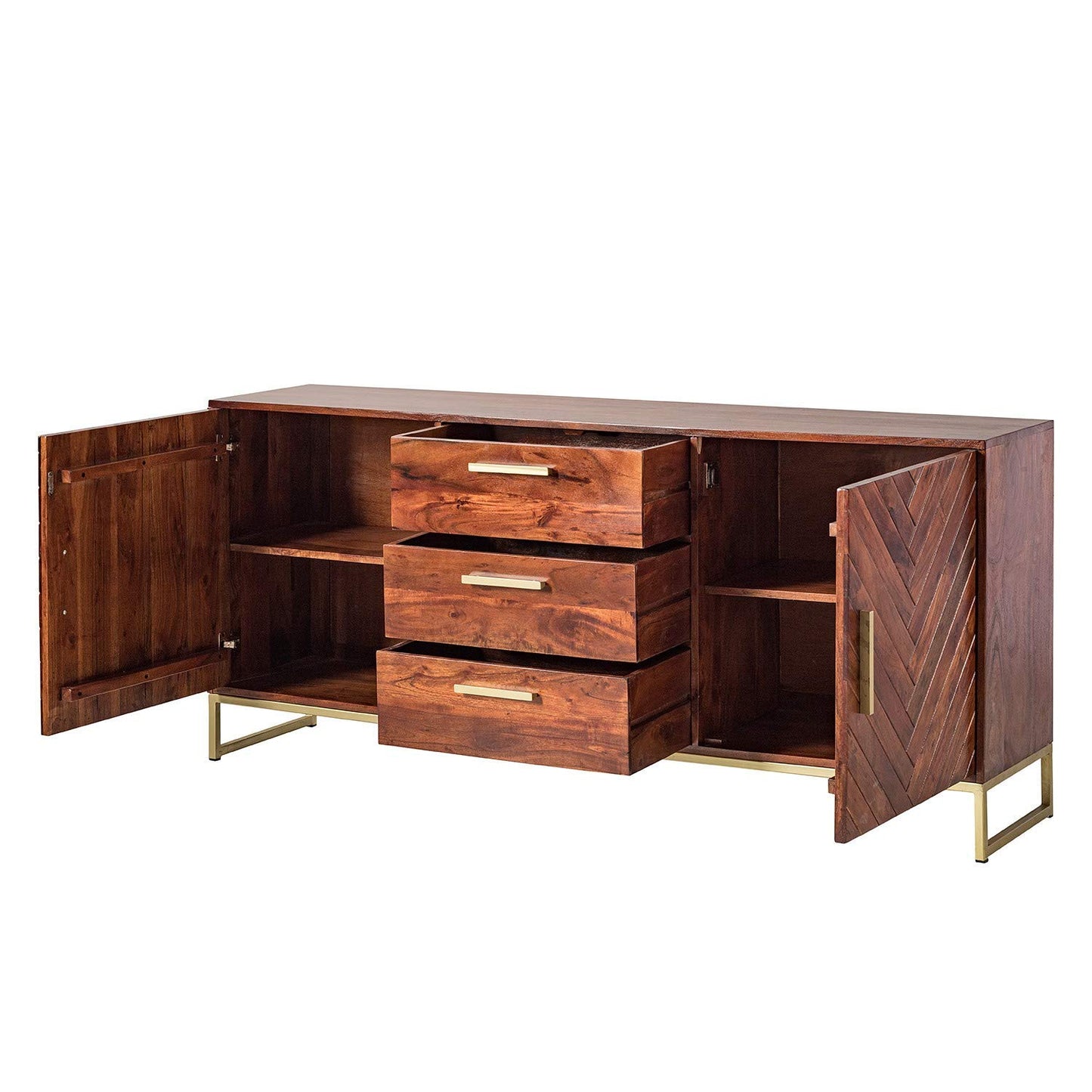 Sideboard with two doors and three drawers made of solid acacia wood
