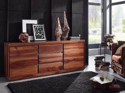 Sideboard with two doors and three drawers made of solid sheesham wood