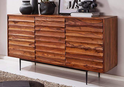 Sideboard with three doors made of solid sheesham wood and iron