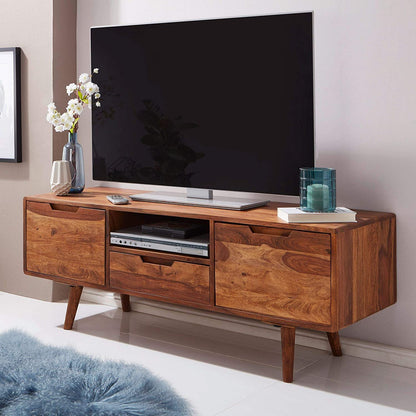 TV unit with two doors and single drawer made of solid sheesham wood
