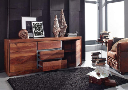 Sideboard with two doors and three drawers made of solid sheesham wood