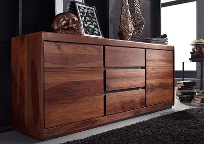 Sideboard with two doors and three drawers made of solid sheesham wood