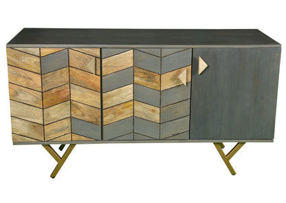 Sideboard with three doors made of solid mango wood and iron
