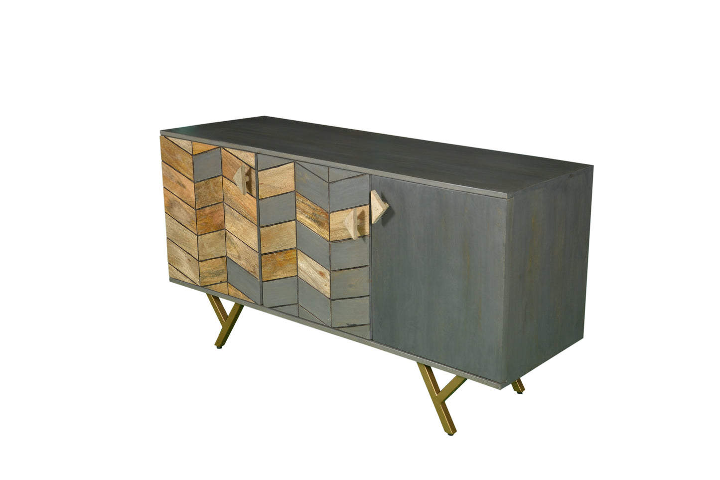 Sideboard with three doors made of solid mango wood and iron