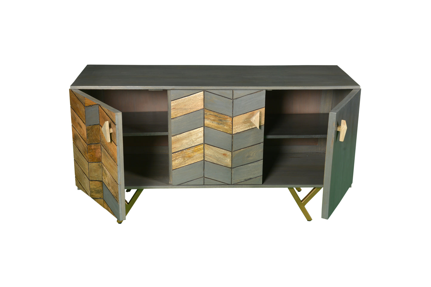 Sideboard with three doors made of solid mango wood and iron