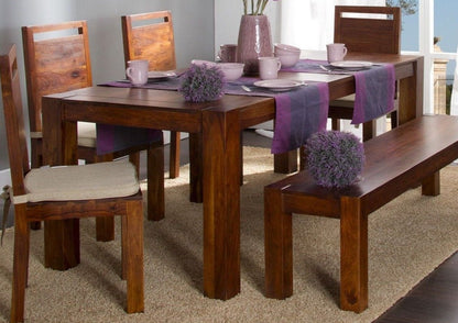 Six seater dining table with four chairs and bench made of solid sheesham wood