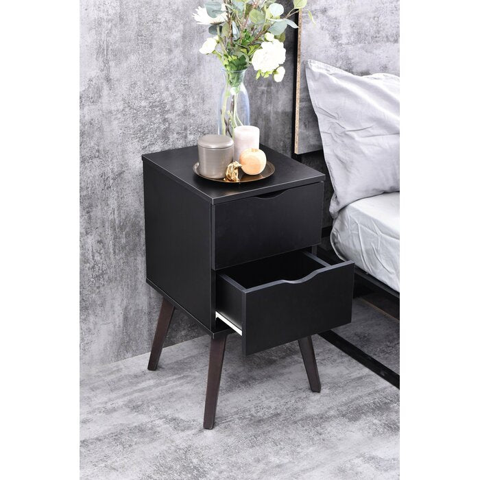 Bedside table with two drawers made of solid mango wood