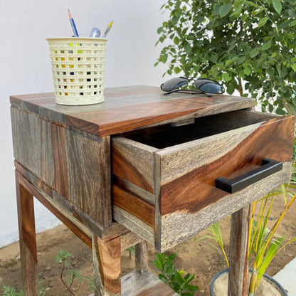 Side table with single drawer made of solid sheesham wood