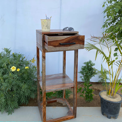 Side table with single drawer made of solid sheesham wood
