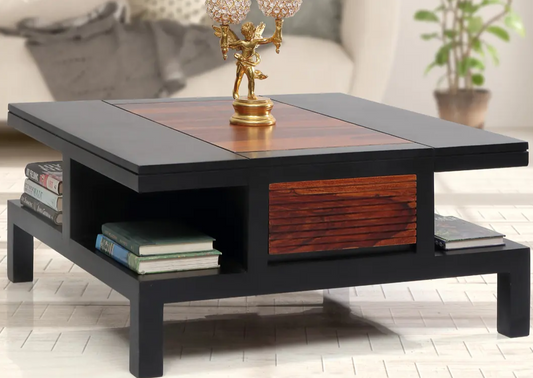 Coffee table with single drawer made of solid sheesham wood