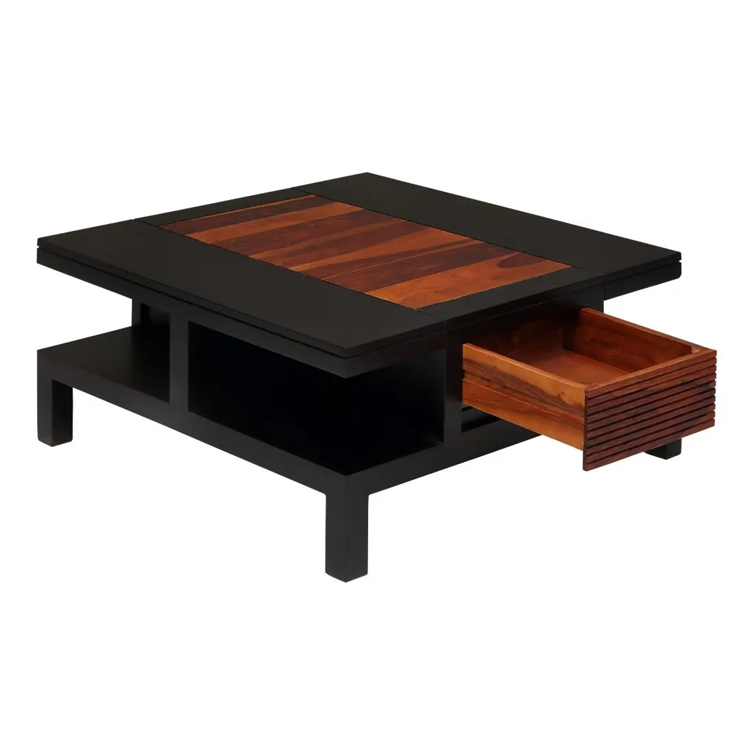 Coffee table with single drawer made of solid sheesham wood