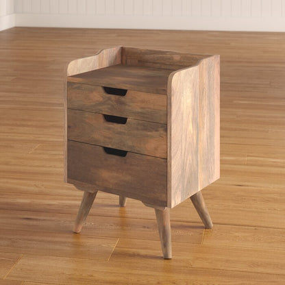 Bedside table with three drawers made of solid mango wood