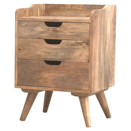 Bedside table with three drawers made of solid mango wood