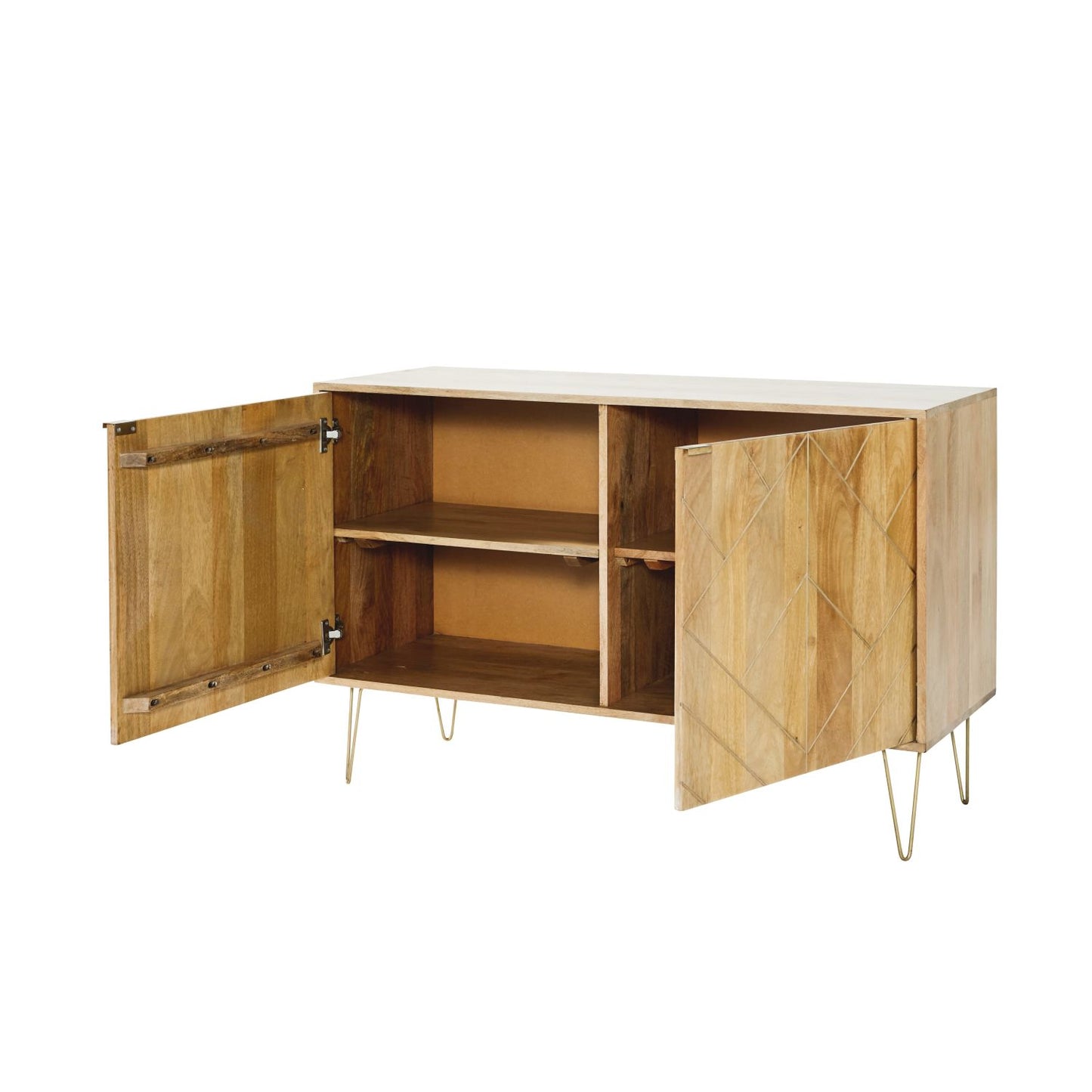 Sideboard with two doors made of solid mango wood and iron