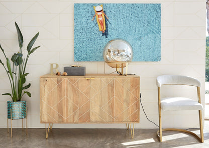 Sideboard with two doors made of solid mango wood and iron