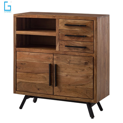 Sideboard with two doors and three drawers made of solid acacia wood and Iron