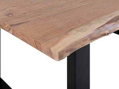 Six seater dining table made of solid acacia wood and iron